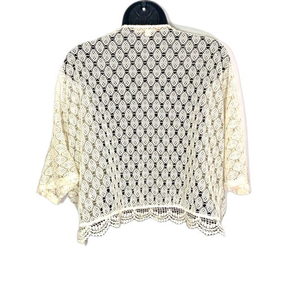 LOVE TREE Crochet Open Front Short Sleeve Cardigan Cream Size Small - Picture 5 of 9